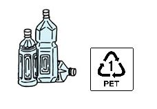 キャップとラベルが外されたペットポトル、ペットボトルのリサイクルマークのイラスト ペットボトルイラストリサイクルマークが付いているもののみ