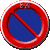 赤い外枠と青い背景、そこに禁止を表す斜線が引かれている円形の「駐車禁止」の標識